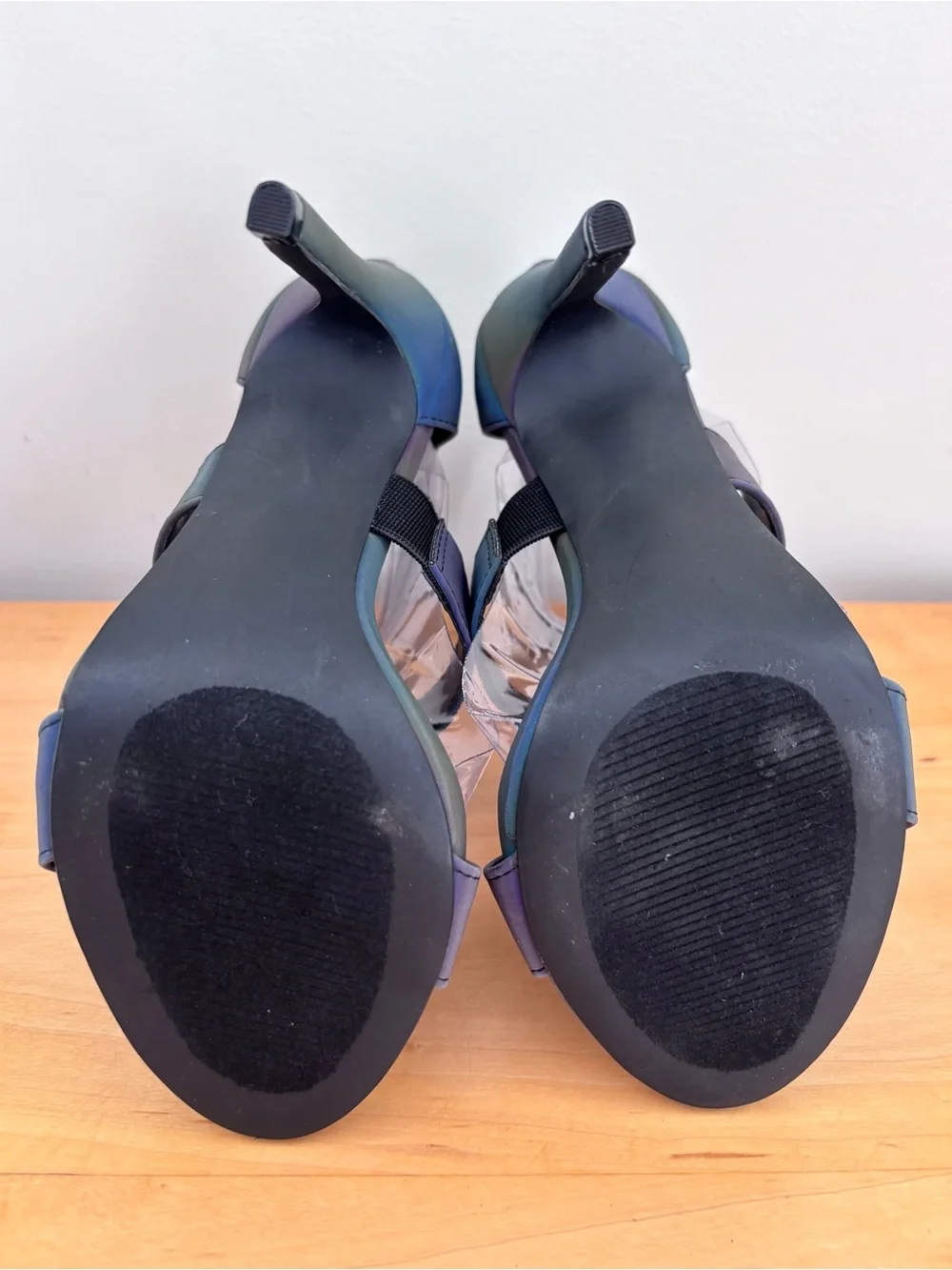 Steve Madden Rainbow Reflective Iridescent Stiletto Heels with Buckle, Size 6